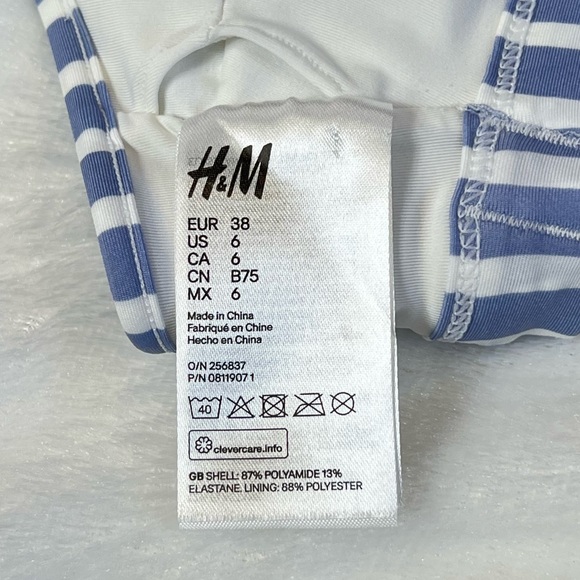 NWOT H&M Striped Bikini Swim Top Removable Pads Size 6 Blue Periwinkle White - Picture 5 of 5